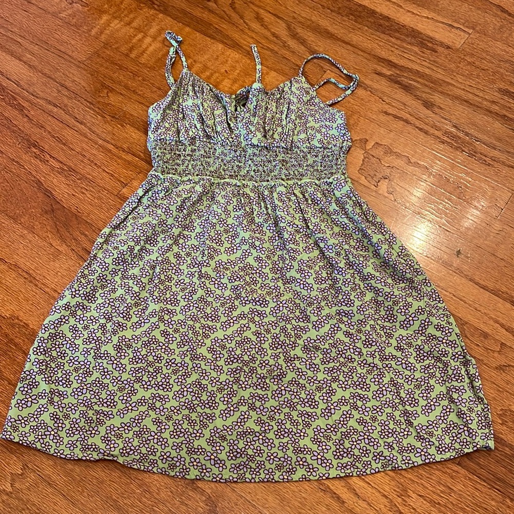 Green and purple flowers, dress, size small, spaghetti straps, never worn